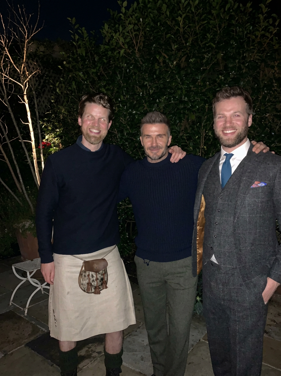 Calum and Andy with David Beckham at an evening event